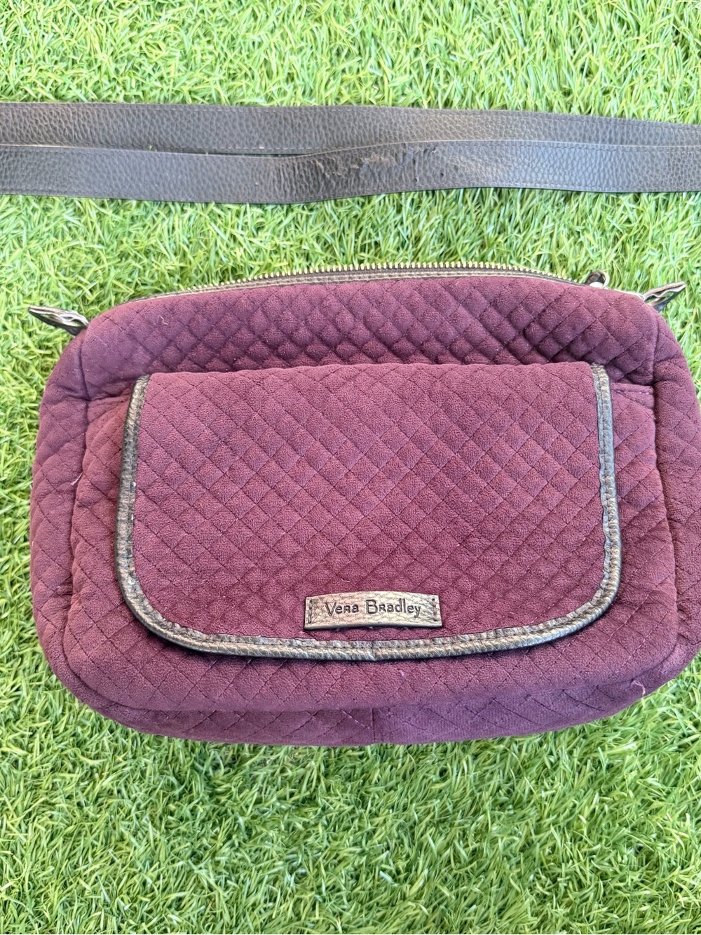 Vera Bradley Plum Quilted Microfiber Crossbody Bag Floral Woodland Lining